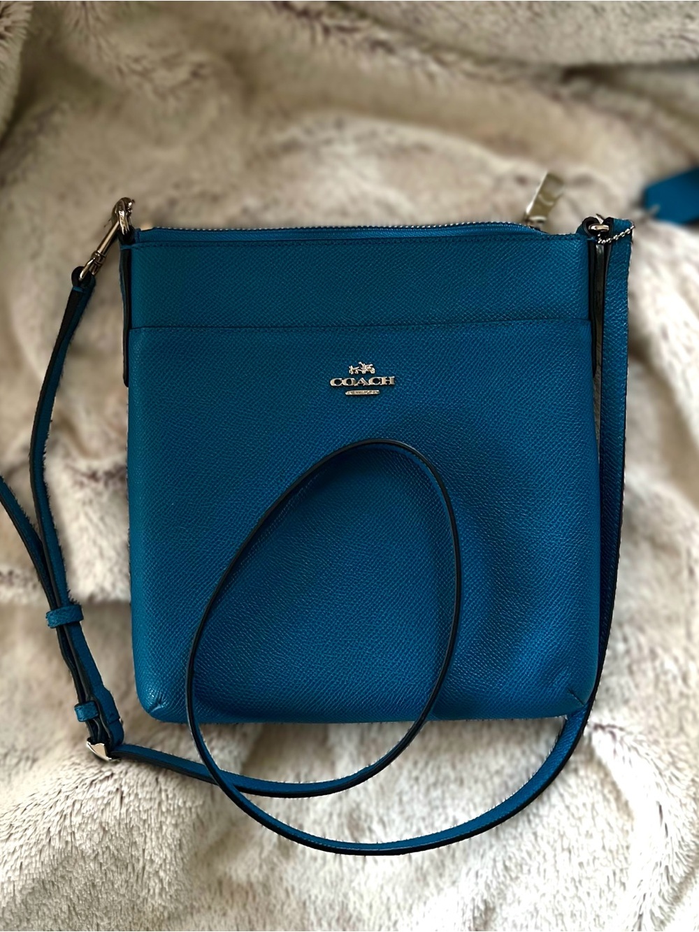 Coach Blue Teal Leather Crossbody Bag with Silver Hardware